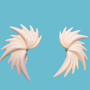 Angel Wing Shaped White Earrings Large Statement Clip On